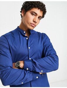 ASOS DESIGN - Camicia skinny con collo serafino blu reale