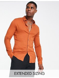 ASOS DESIGN - Camicia skinny in viscosa ruggine-Arancione