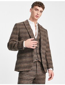 ASOS DESIGN - Giacca da abito skinny in misto lana a quadri marrone