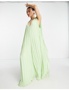 ASOS DESIGN - Tuta jumpsuit lunga con scollo a V profondo a pieghe color menta-Verde