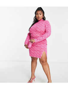 Simmi London Plus Simmi Plus - Vestito fasciante accollato rosa con stampa geometrica-Multicolore