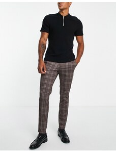 Jack & Jones Intelligence - Pantaloni eleganti slim in jersey marrone a quadri