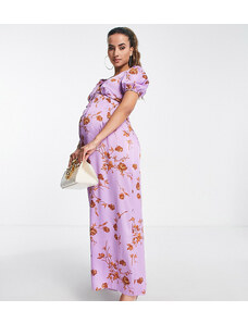 ASOS DESIGN - Maternity - Tuta jumpsuit da giorno in raso a fiori con maniche a sbuffo-Multicolore