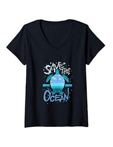Carino uomo e donna tartaruga mare t-shirt Donna Save The Ocean Sea Turtles - Tartarughe marine Maglietta con Collo a V