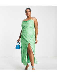 Pretty Lavish Curve - Keisha - Vestito sottoveste lungo verde con stampa a fiori astratta