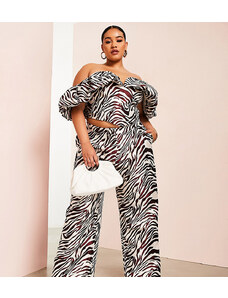 ASOS Luxe Curve - Pantaloni a fondo ampio in raso zebrato in coordinato-Multicolore