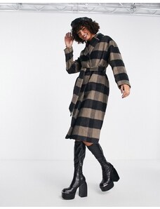 EDITED - Cappotto in misto lana con cintura a quadri scuri-Nero