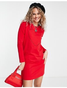 Love Moschino - Vestito felpato rossi con logo a cuore-Rosso