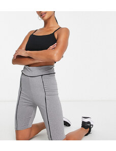Threadbare Fitness Petite - Pantaloncini leggings da palestra grigio mélange con profili a contrasto