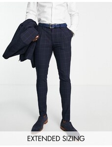 Noak - Pantaloni da abito super skinny elasticizzati blu navy a quadri larghi