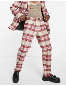 Viggo - Valle - Pantaloni da abito comodi ampi beige e rosso a quadri-Neutro
