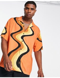 Topman - Camicia con rever arancione con stampa astratta