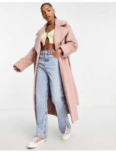 ASOS DESIGN - Cappotto elegante spazzolato con cintura rosa
