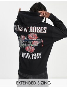 ASOS DESIGN - Felpa con cappuccio oversize nera con stampa dei Guns N' Roses-Nero