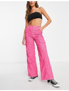 Topshop - Pantaloni dritti rosa multitasche a coste