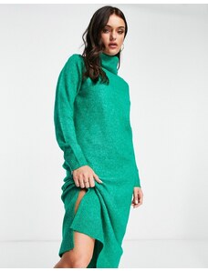 PIECES - Vestito midi in maglia verde acceso con collo alto