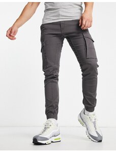 Jack & Jones Intelligence - Pantaloni cargo grigi con fondo elasticizzato-Grigio