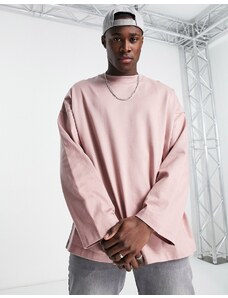 Topman - T-shirt oversize a maniche lunghe pesante color rosa polvere