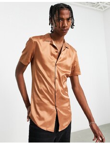 ASOS DESIGN - Camicia skinny in raso color rame