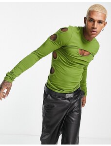ASOS DESIGN - T-shirt attillata a strati color kaki a maniche lunghe-Verde