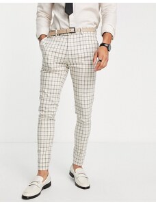ASOS DESIGN - Mix and Match - Pantaloni da abito super skinny color pietra a quadretti-Neutro