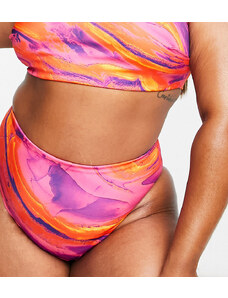 ASOS Curve ASOS DESIGN Curve - Mix and Match - Slip bikini sgambati a vita alta con stampa tramonto effetto marmo-Multicolore