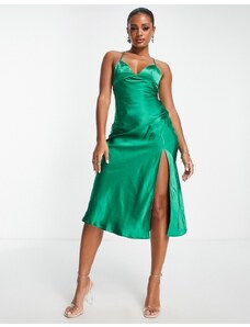 Parallel Lines - Vestito midi in raso verde smeraldo con cut-out