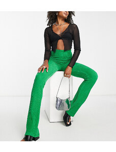 Topshop Tall - Pantaloni a zampa elasticizzati verdi in velluto a coste-Verde