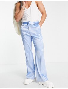 ASOS DESIGN - Pantaloni a zampa eleganti azzurro chiaro lucido con cintura-Blu