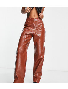 COLLUSION - Pantaloni cargo dritti in pelle sintetica color ruggine effetto coccodrillo anni '90-Rosso