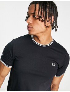 Fred Perry - T-shirt nera con doppio bordino a contrasto-Nero