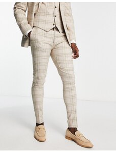 ASOS DESIGN - Pantaloni da abito mix and match super skinny beige a quadri tono su tono-Neutro
