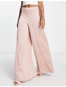 ASOS DESIGN - Pantaloni a fondo ampio in raso rosa cipria