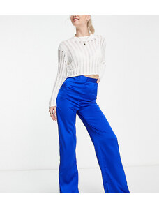 New Look Tall - Pantaloni con fondo ampio in raso blu acceso in coordinato