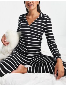 ASOS DESIGN - Mix & Match - Camicia del pigiama a coste nera con righe bianche-Multicolore