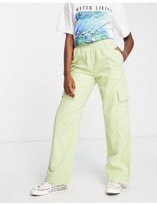 ASOS DESIGN - Pantaloni ampi color lime in velluto a coste con tasche applicate-Verde