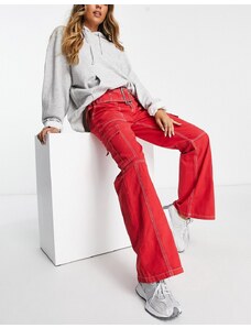 ASOS DESIGN - Pantaloni a zampa stile cargo con cintura rossi-Rosso