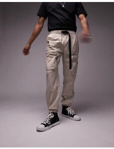 Topman - Pantaloni cargo color pietra cut and sew skinny con cintura-Neutro