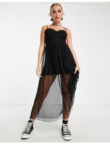 Miss Selfridge - Vestito midi stile corsetto nero in rete