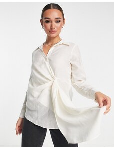 River Island - Camicia testurizzata color crema con incrocio sul davanti-Bianco