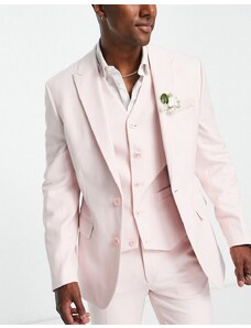 ASOS DESIGN Wedding - Giacca skinny da abito in misto lino rosa con micro texture
