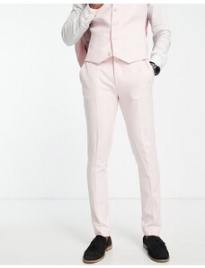 ASOS DESIGN Wedding - Pantaloni skinny da abito in misto lino rosa con micro texture