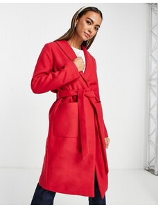 Pieces - Alicia - Cappotto misto lana rosso con cintura