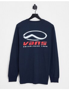 Vans - Maglietta a maniche lunghe con stampa con logo sul retro blu navy
