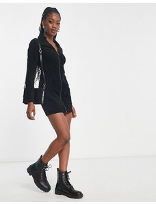 ASOS DESIGN - Vestito corto nero a coste con zip