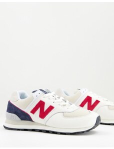 New Balance - 574 - Sneakers in bianco, blu navy e rosso