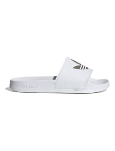 adidas Originals - Adilette Lite - Sliders bianche e argento con logo a trifoglio-Bianco