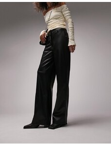 Topshop - Pantaloni a fondo ampio in pelle sintetica neri-Nero