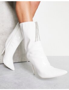 Public Desire - Quince - Stivali alti alla caviglia in vernice bianca con decorazione sul davanti-Bianco