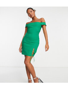 Vesper Petite - Vestito corto verde smeraldo con allacciatura laterale e scollo alla Bardot